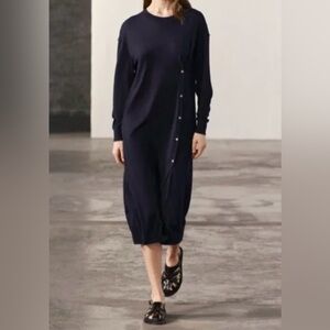 NWT Zara Navy Blue Oversized Long Sleeve Sweater Dress Size Small Runs Big